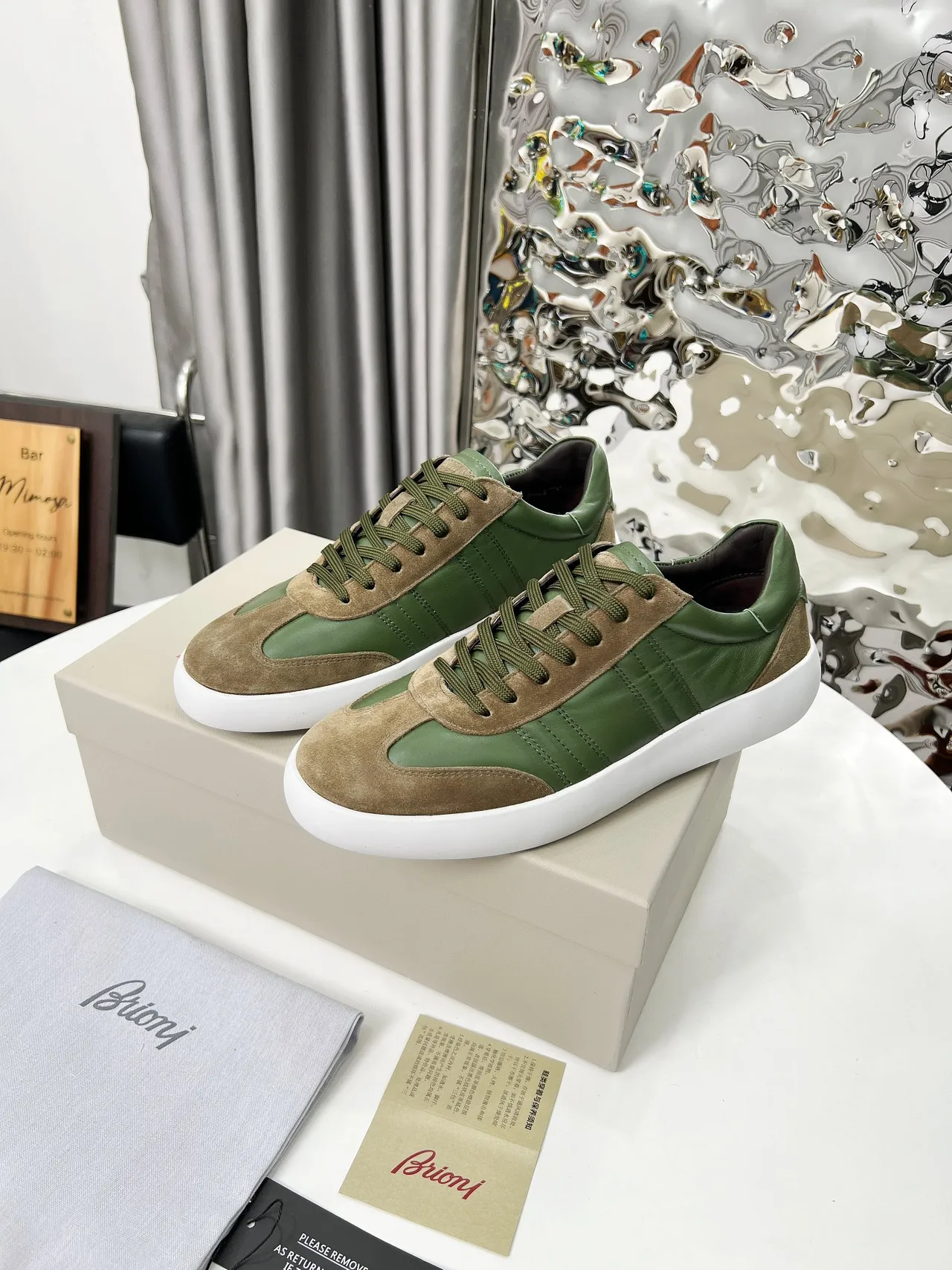 Brioni Olive Green and Tan Suede Lifestyle Sneakers 4
