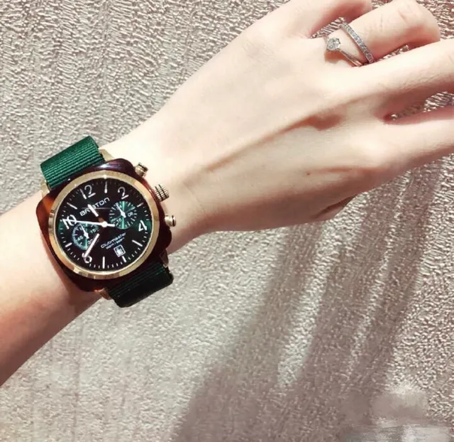 Briron Chronograph Green Dial Rose Gold-Tone Quartz Watch 4