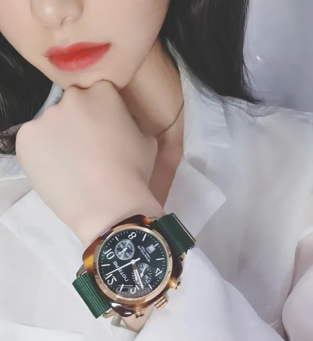 Briron Chronograph Green Dial Rose Gold-Tone Quartz Watch 5