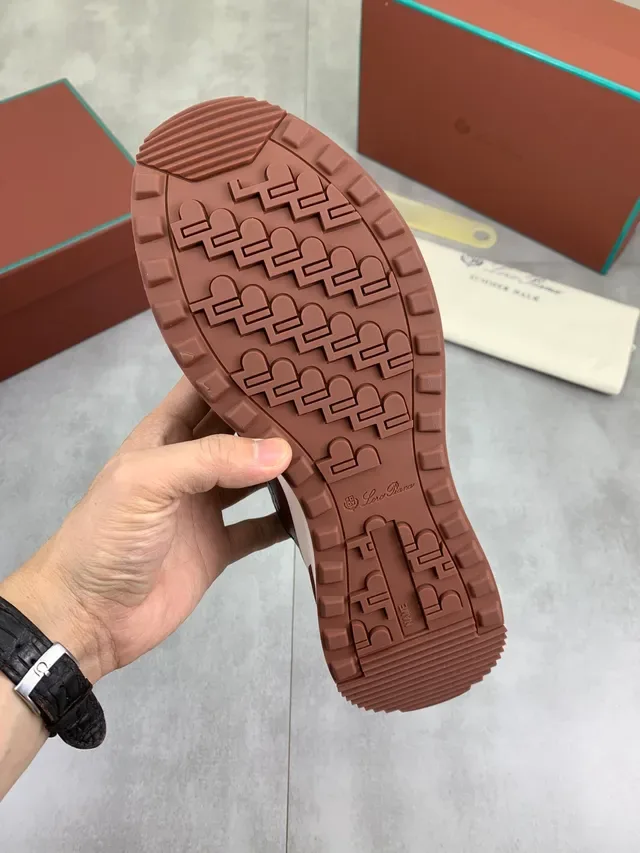 Brown Beige Perforated Leather Contrast White Sole Sneakers 2