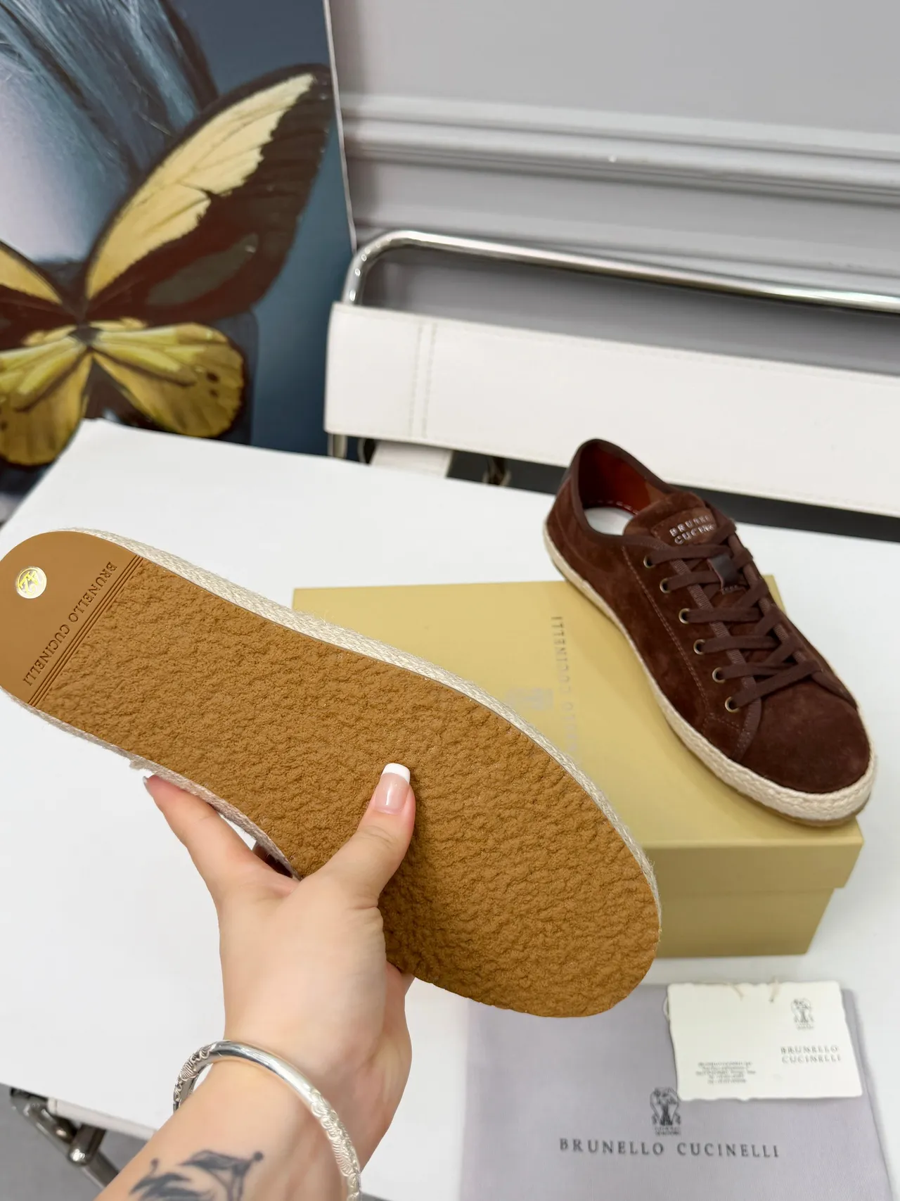 Brown Beige Suede Upper Jute-Wrapped Sole Boat Shoes 2