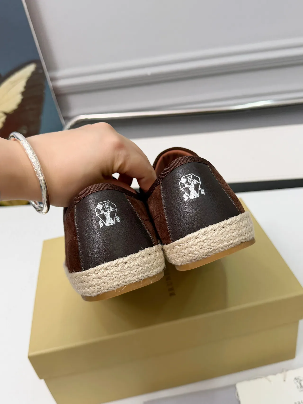 Brown Beige Suede Upper Jute-Wrapped Sole Boat Shoes 3
