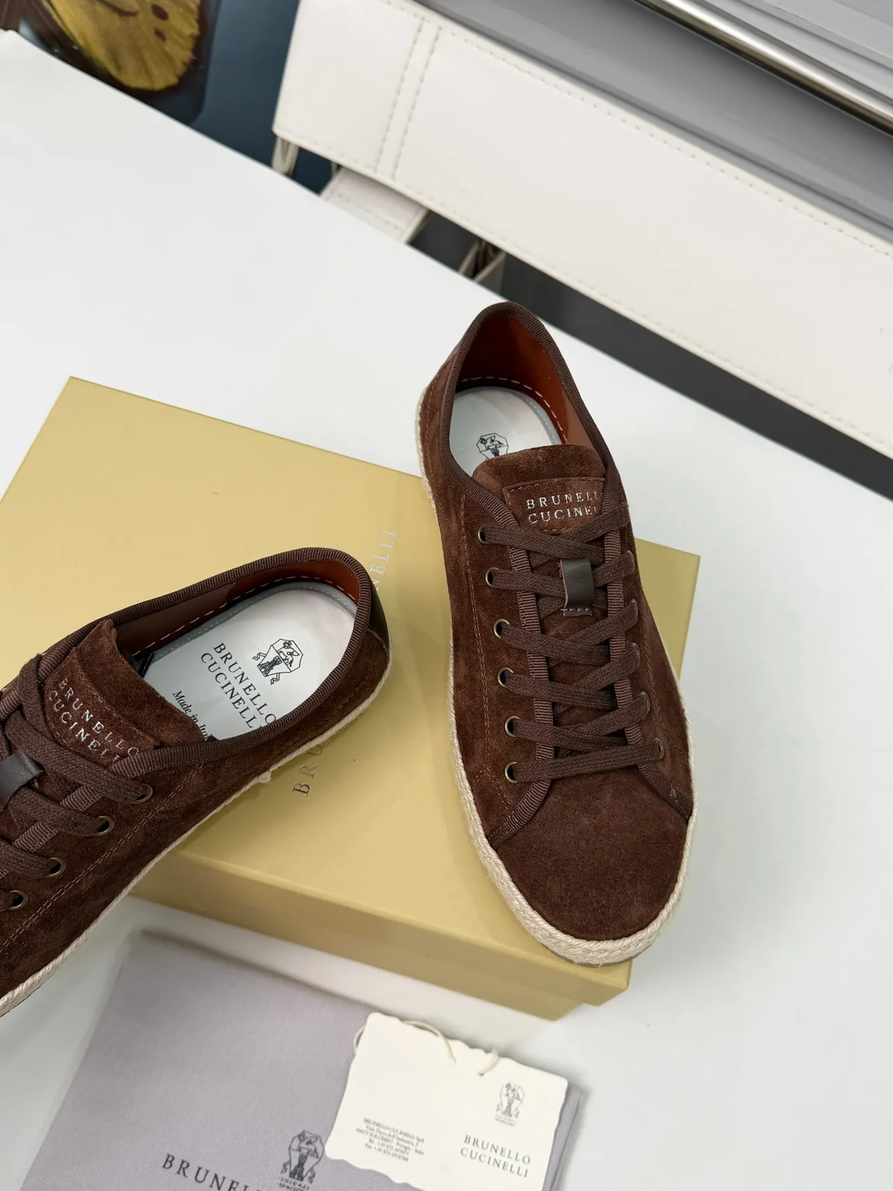 Brown Beige Suede Upper Jute-Wrapped Sole Boat Shoes 4