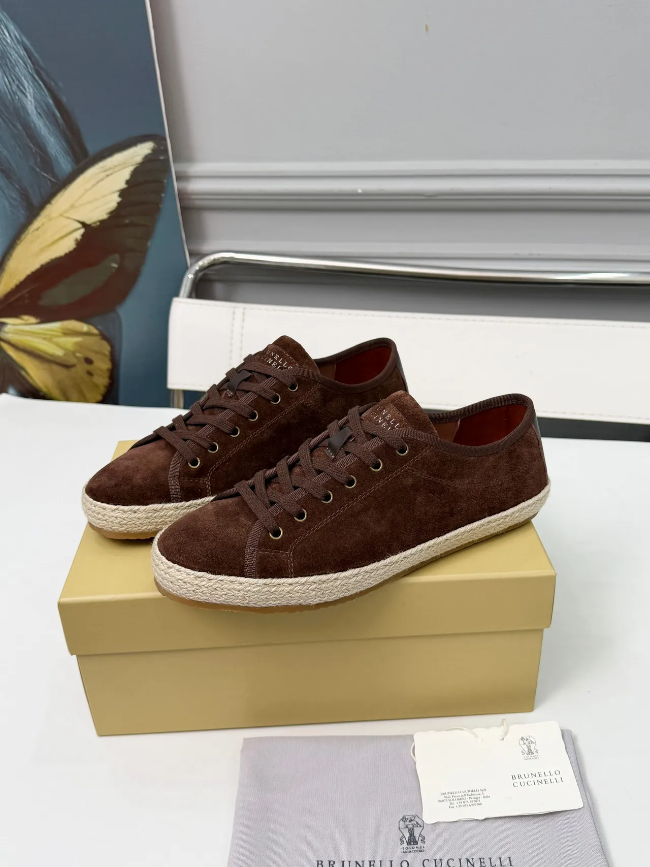 Brown Beige Suede Upper Jute-Wrapped Sole Boat Shoes 5
