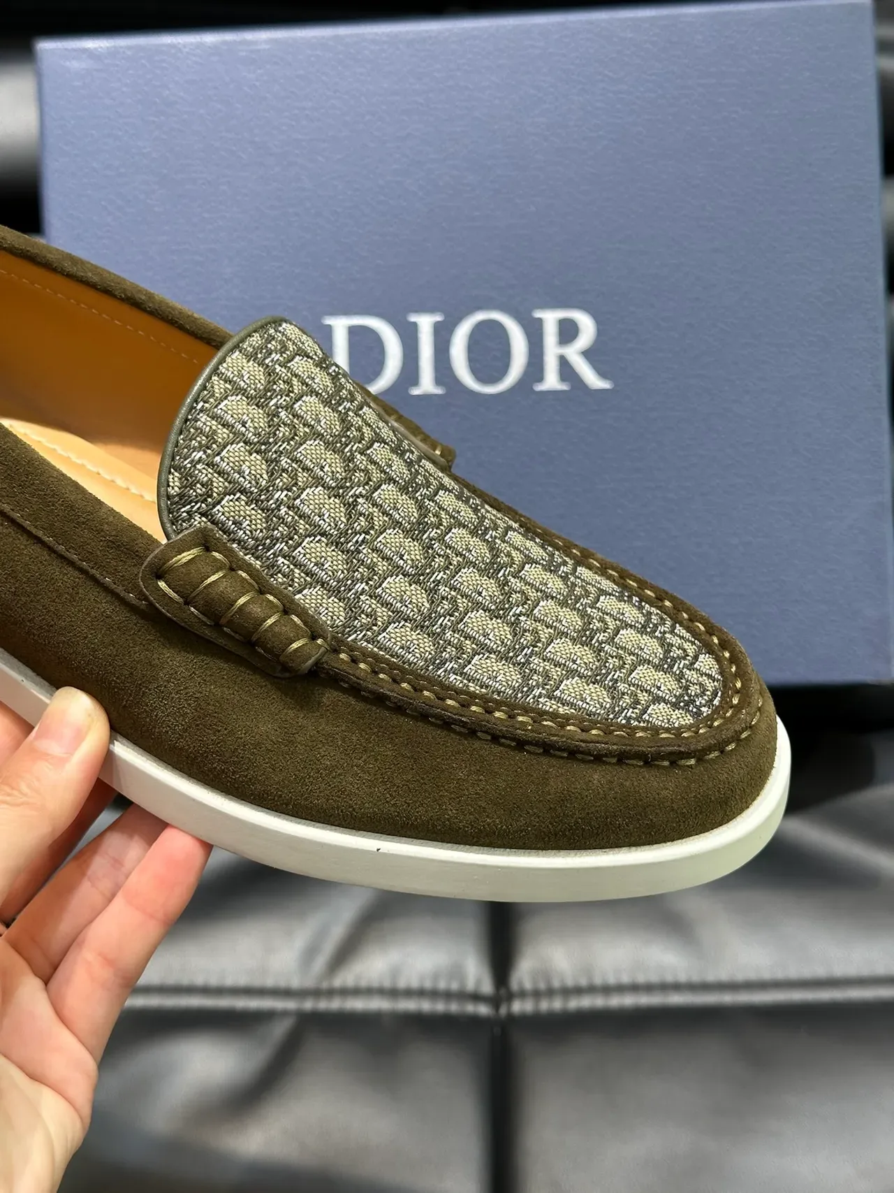 Brown Beige Suede Upper Patterned Woven Vamp Loafer 3