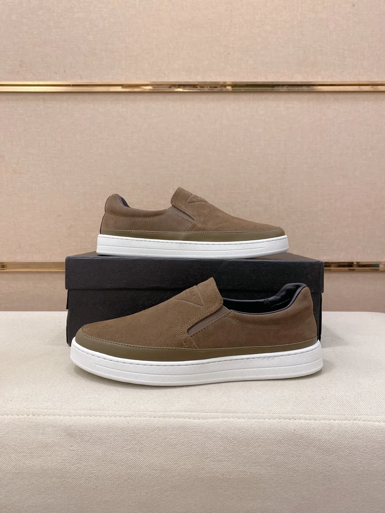 Brown Beige Suede Upper Slip-On Construction Casual Shoes 7