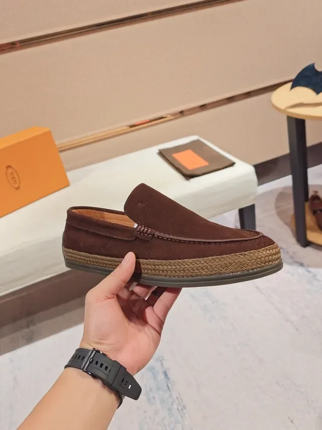 Brown Beige Suede Upper Woven Jute Trim Loafer 5