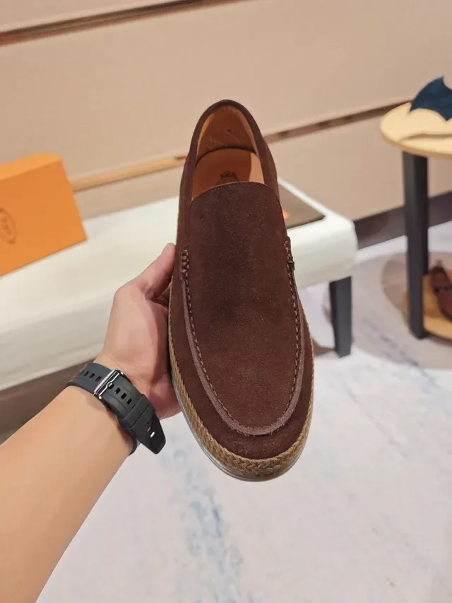 Brown Beige Suede Upper Woven Jute Trim Loafer 6