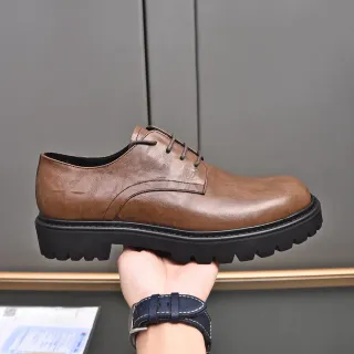 Brown Black Leather Chunky Lug Sole Oxford Shoes