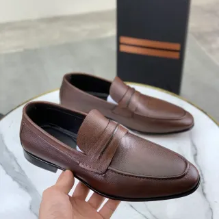 Brown Black Penny Textured Leather Loafer