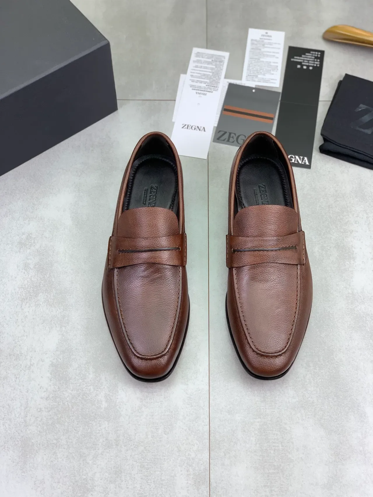 Brown Black Penny Textured Leather Loafer 4
