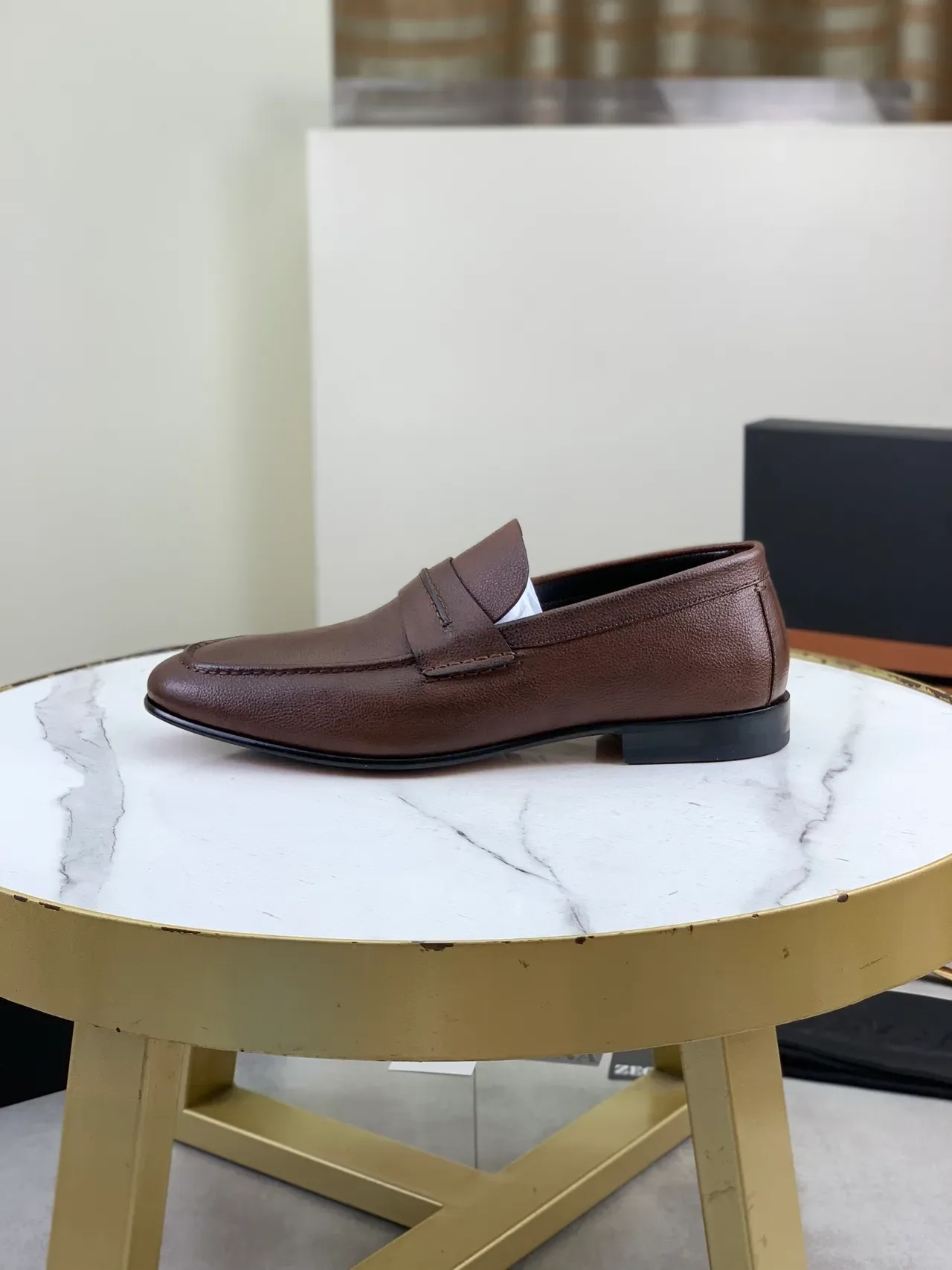 Brown Black Penny Textured Leather Loafer 5