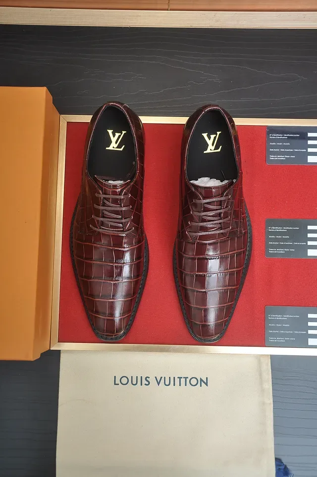 Brown Crocodile-Embossed Cap Toe Oxford Shoes 5