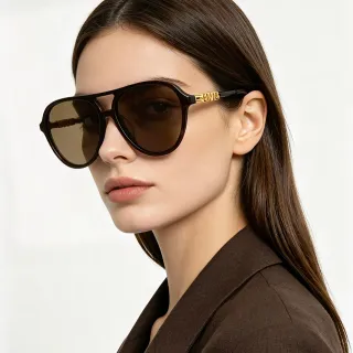 Brown Gold Oversized Aviator Shield-Style Sunglasses