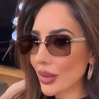 Brown Gold Rimless Square Silhouette Gradient Lenses Sunglasses