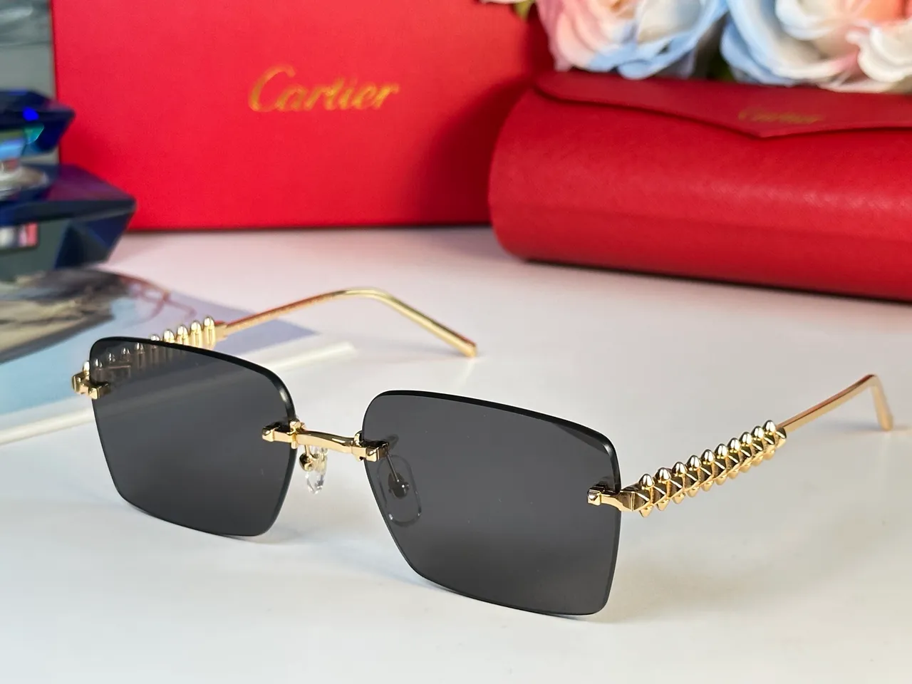 Brown Gold Rimless Square Silhouette Gradient Lenses Sunglasses 4