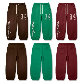 Brown Green Burgundy Embroidered Sweatpants