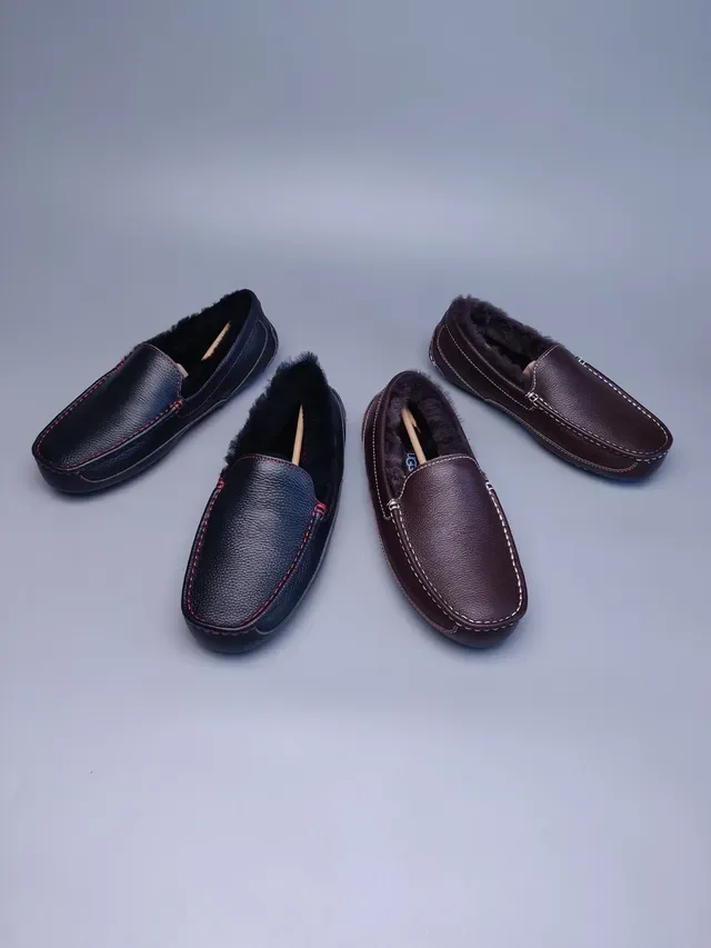 Brown Pebbled Leather Shearling-Lined Moc-Toe Loafers 3