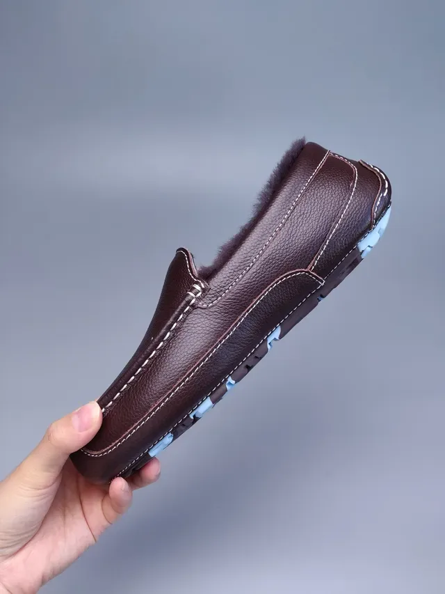 Brown Pebbled Leather Shearling-Lined Moc-Toe Loafers 5