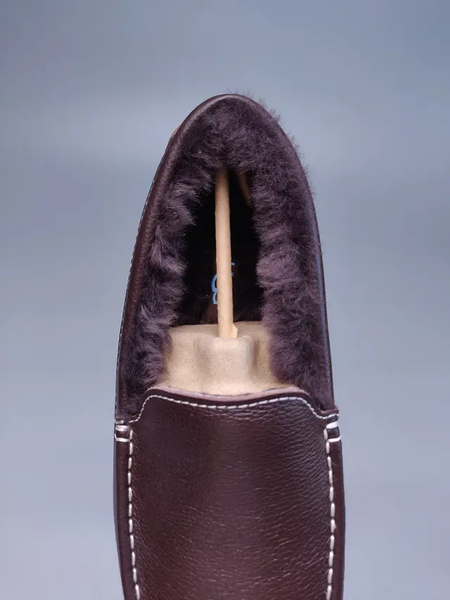 Brown Pebbled Leather Shearling-Lined Moc-Toe Loafers 9