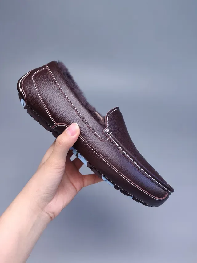 Brown Pebbled Leather Shearling-Lined Moc-Toe Loafers 13