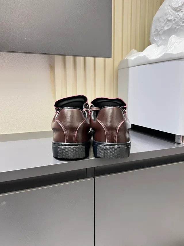 Brown Pink Leather Black Platform Sole Sneakers 2