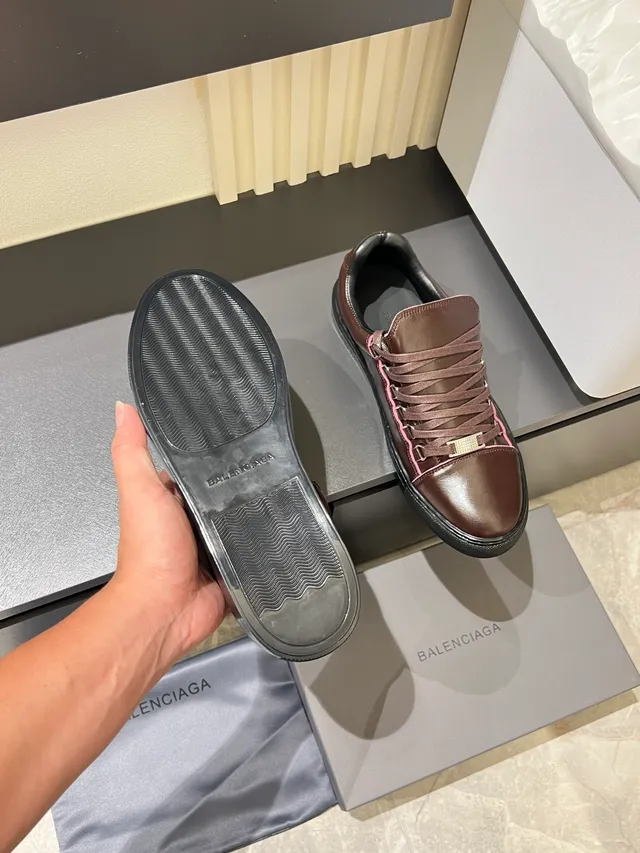 Brown Pink Leather Black Platform Sole Sneakers 3