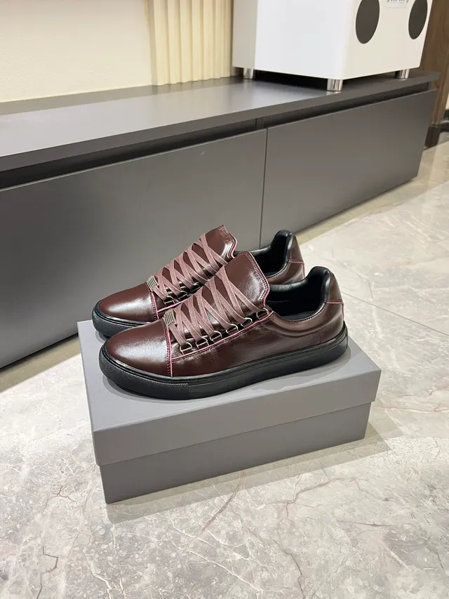 Brown Pink Leather Black Platform Sole Sneakers 5