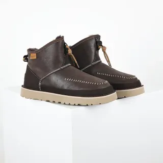 Brown Shearling-Lined Drawstring Ankle Boots
