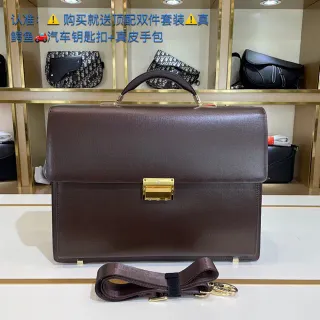 Brown Structured Flap-Top Leather Briefcase Handbag