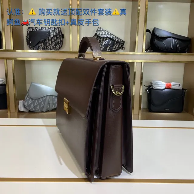 Brown Structured Flap-Top Leather Briefcase Handbag 3