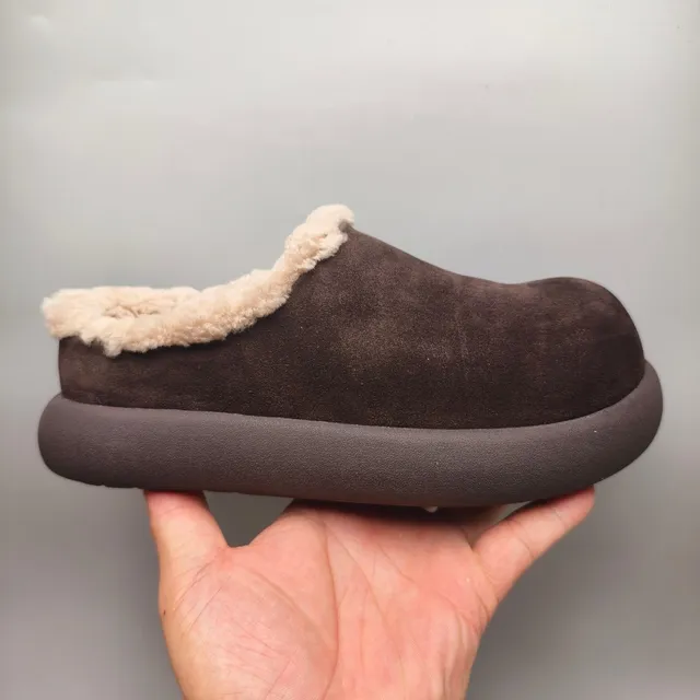 Brown Suede Shearling-Lined Chunky Sole Slippers 2