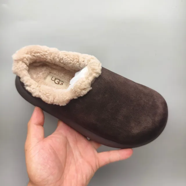 Brown Suede Shearling-Lined Chunky Sole Slippers 3