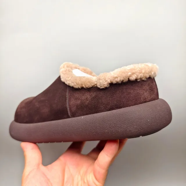 Brown Suede Shearling-Lined Chunky Sole Slippers 4