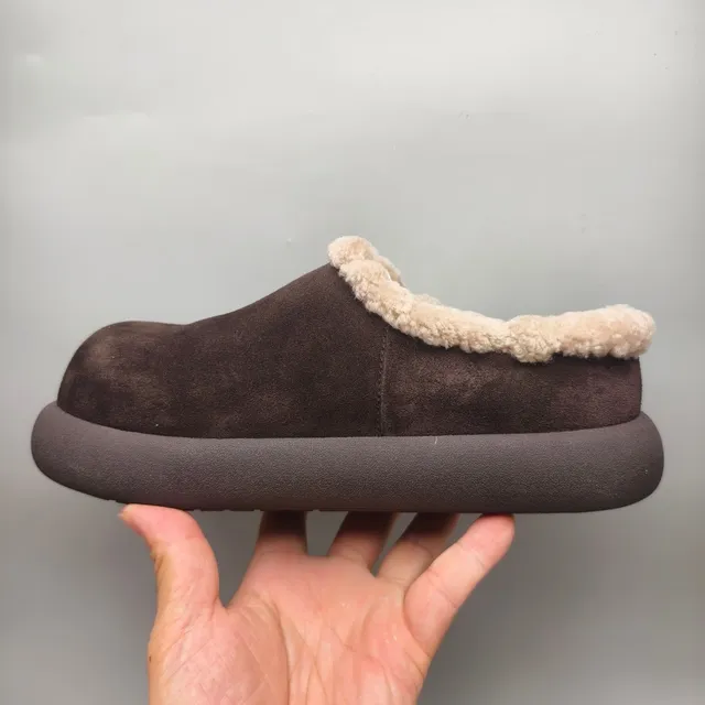 Brown Suede Shearling-Lined Chunky Sole Slippers 7