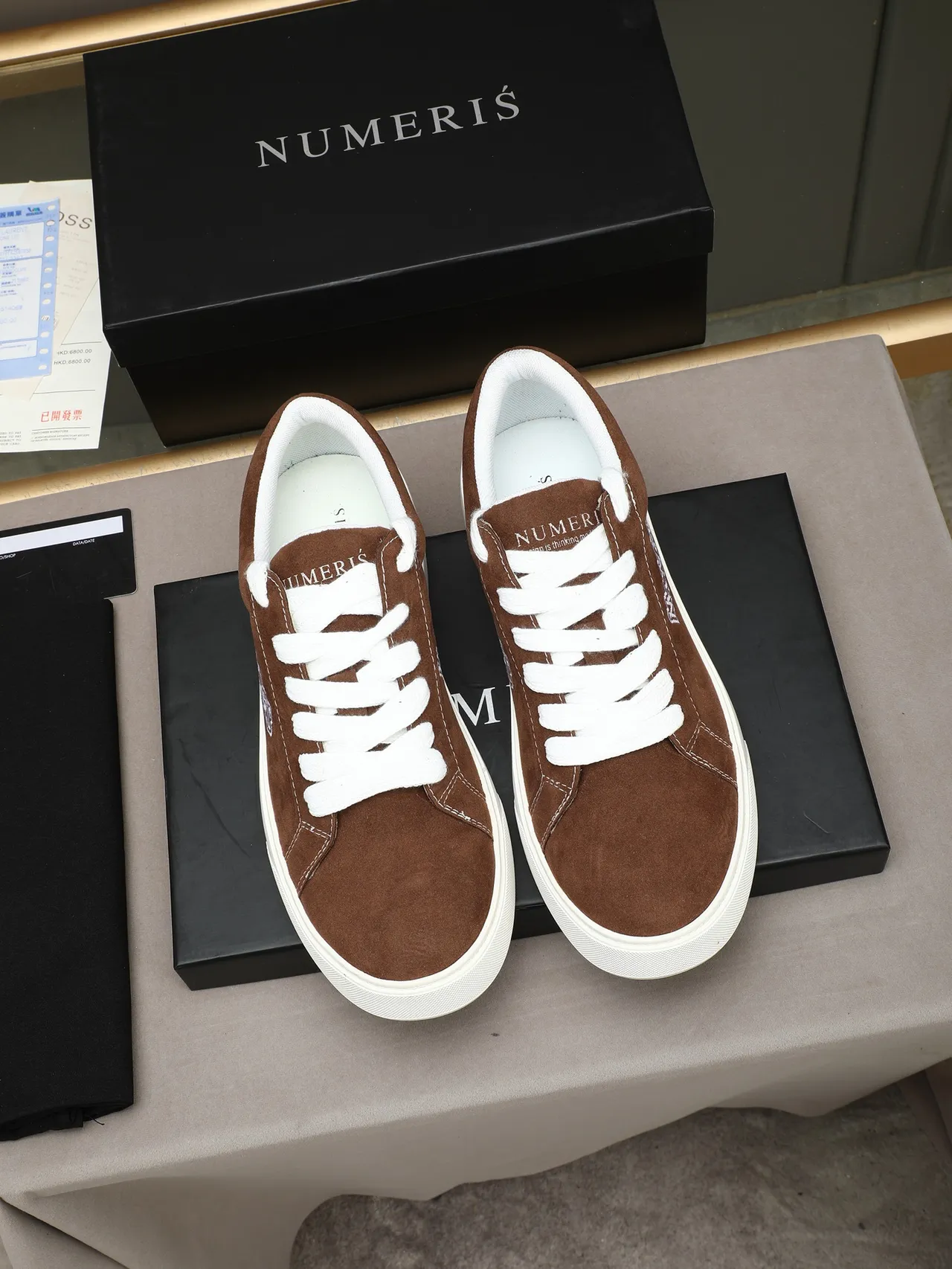 Brown White Suede Upper Platform Sole Sneakers 2