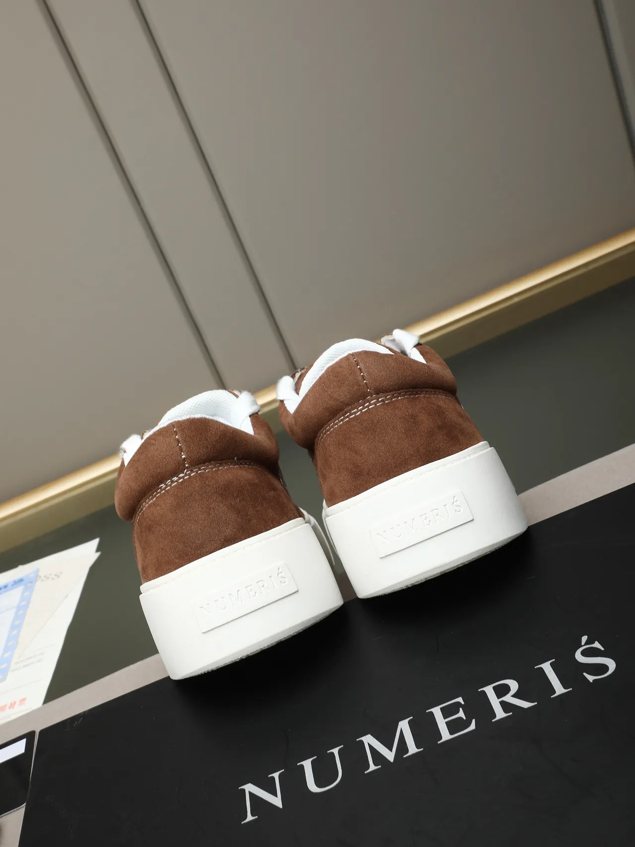 Brown White Suede Upper Platform Sole Sneakers 3
