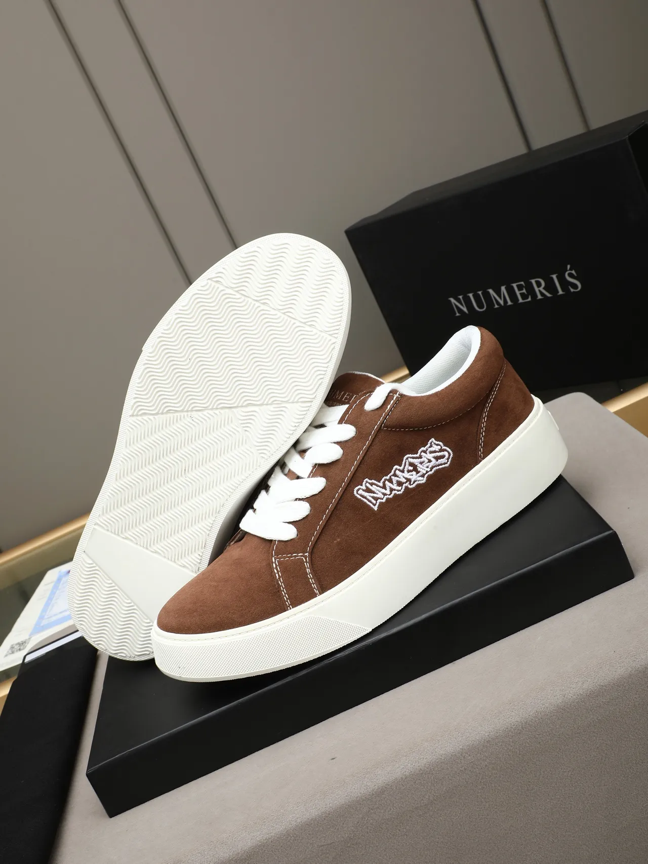 Brown White Suede Upper Platform Sole Sneakers 4