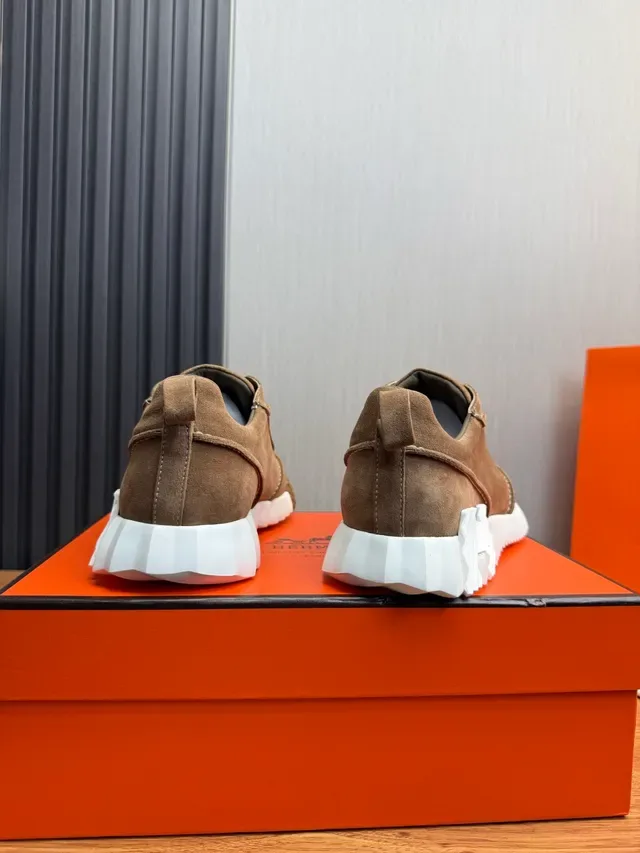 Brown White Suede Upper Sculpted Midsole Sneakers 3