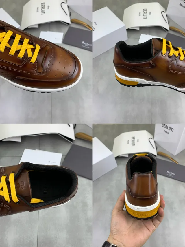 Brown Yellow Leather Upper Contrast Laces Lifestyle Sneakers 2