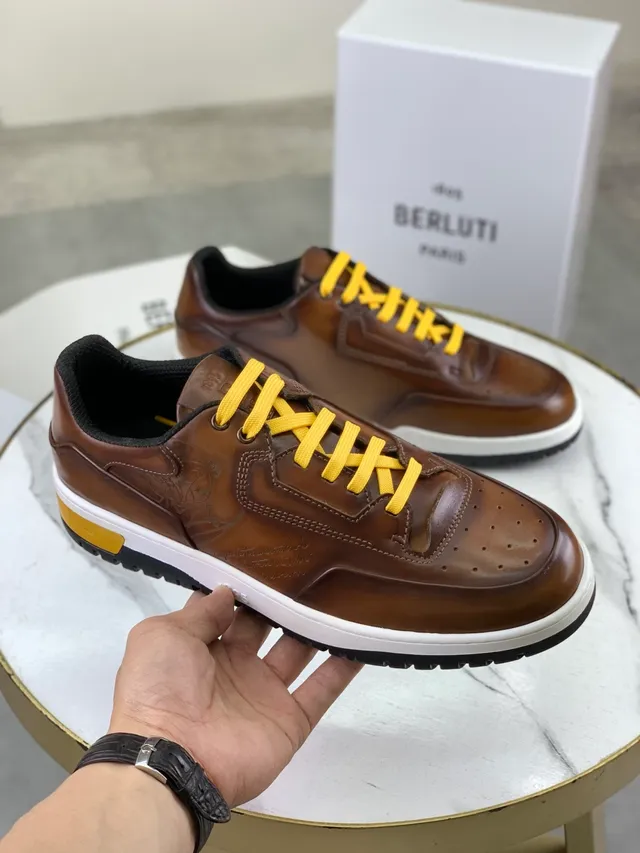 Brown Yellow Leather Upper Contrast Laces Lifestyle Sneakers 5
