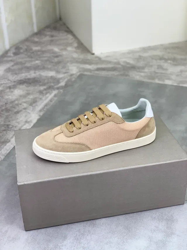 Brunello Cucinelli Beige Suede and Mesh Lifestyle Sneaker 4