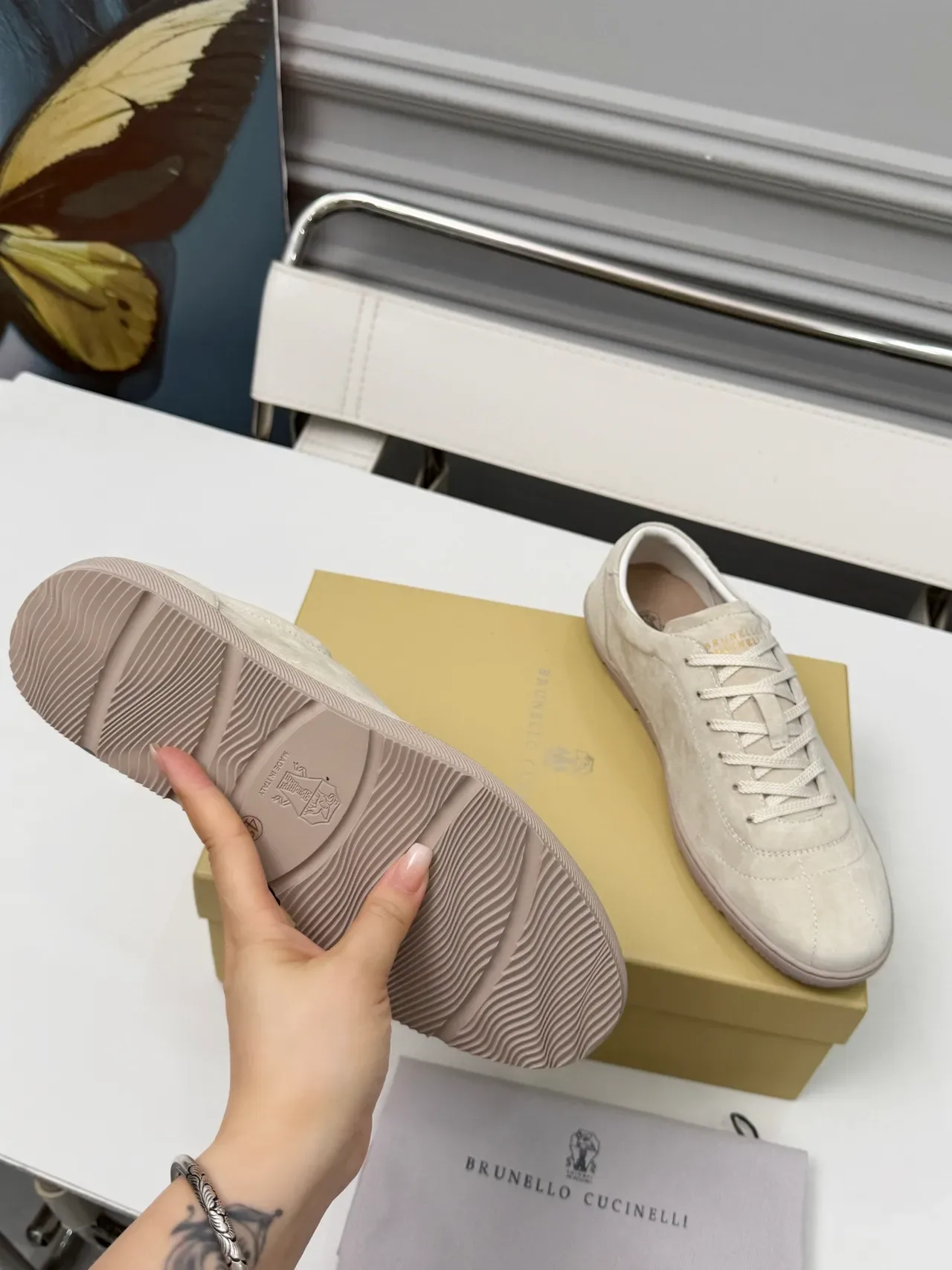 Brunello Cucinelli Beige Suede Low-Top Lifestyle Sneakers 2
