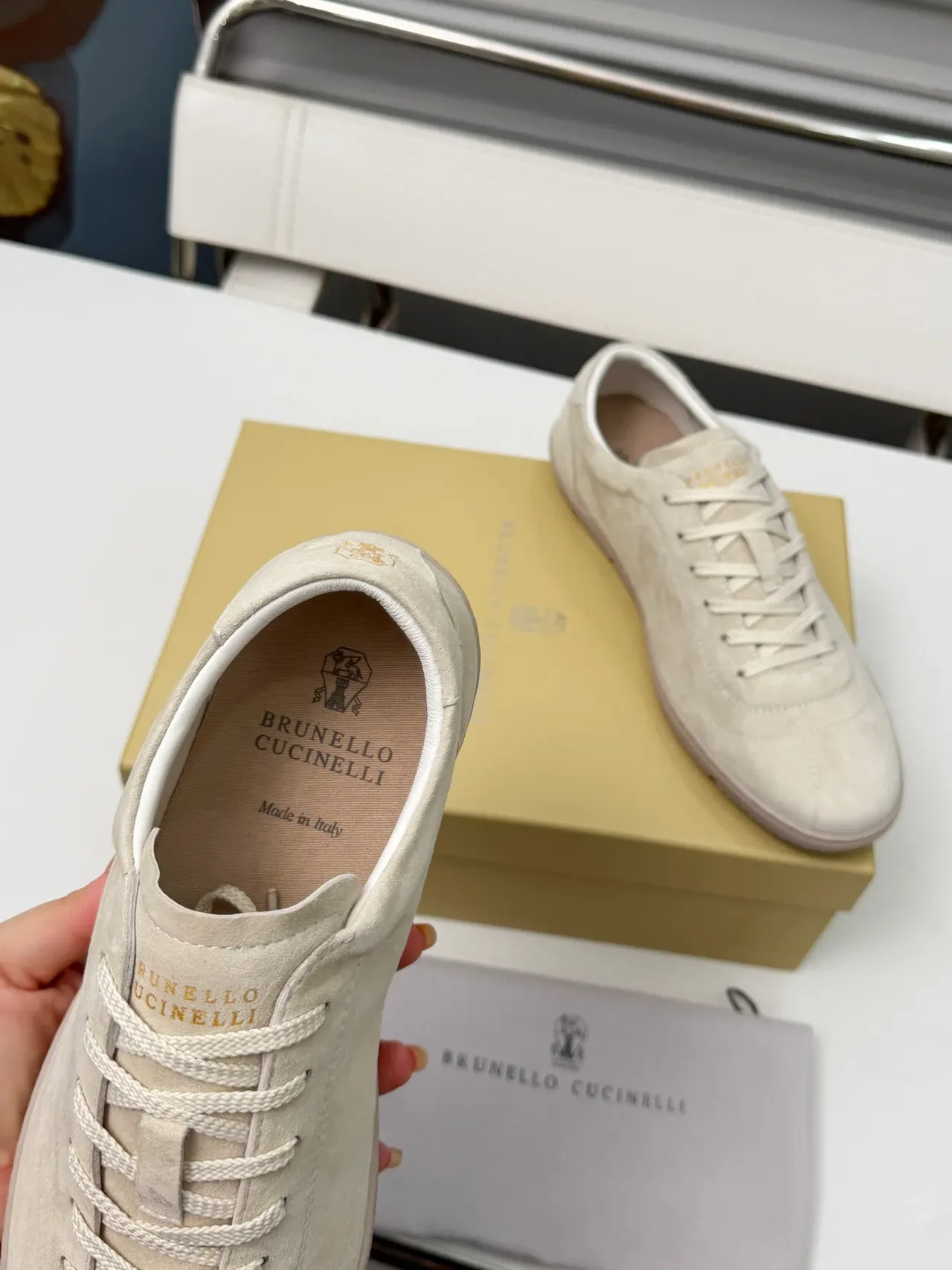 Brunello Cucinelli Beige Suede Low-Top Lifestyle Sneakers 3