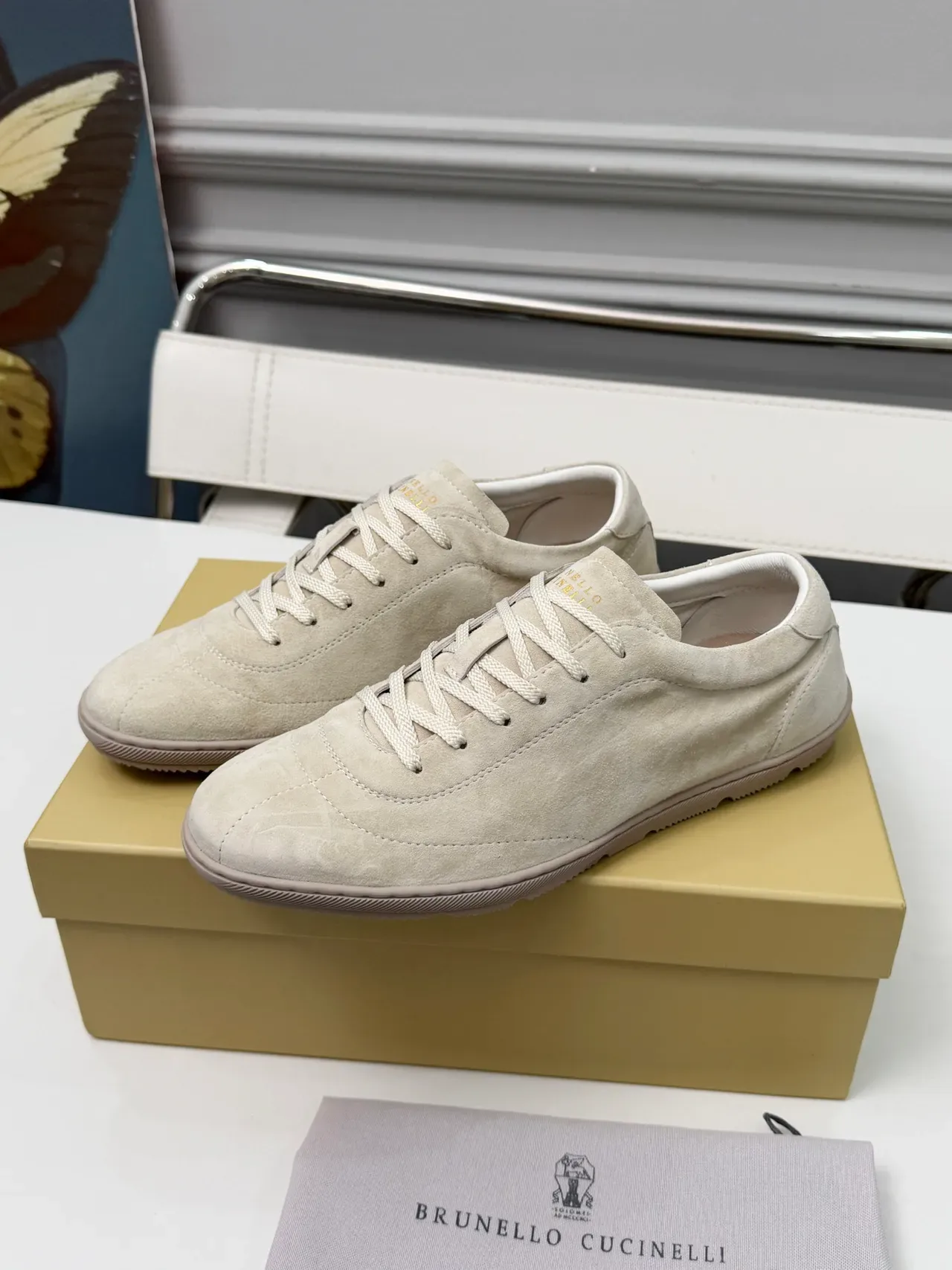 Brunello Cucinelli Beige Suede Low-Top Lifestyle Sneakers 5