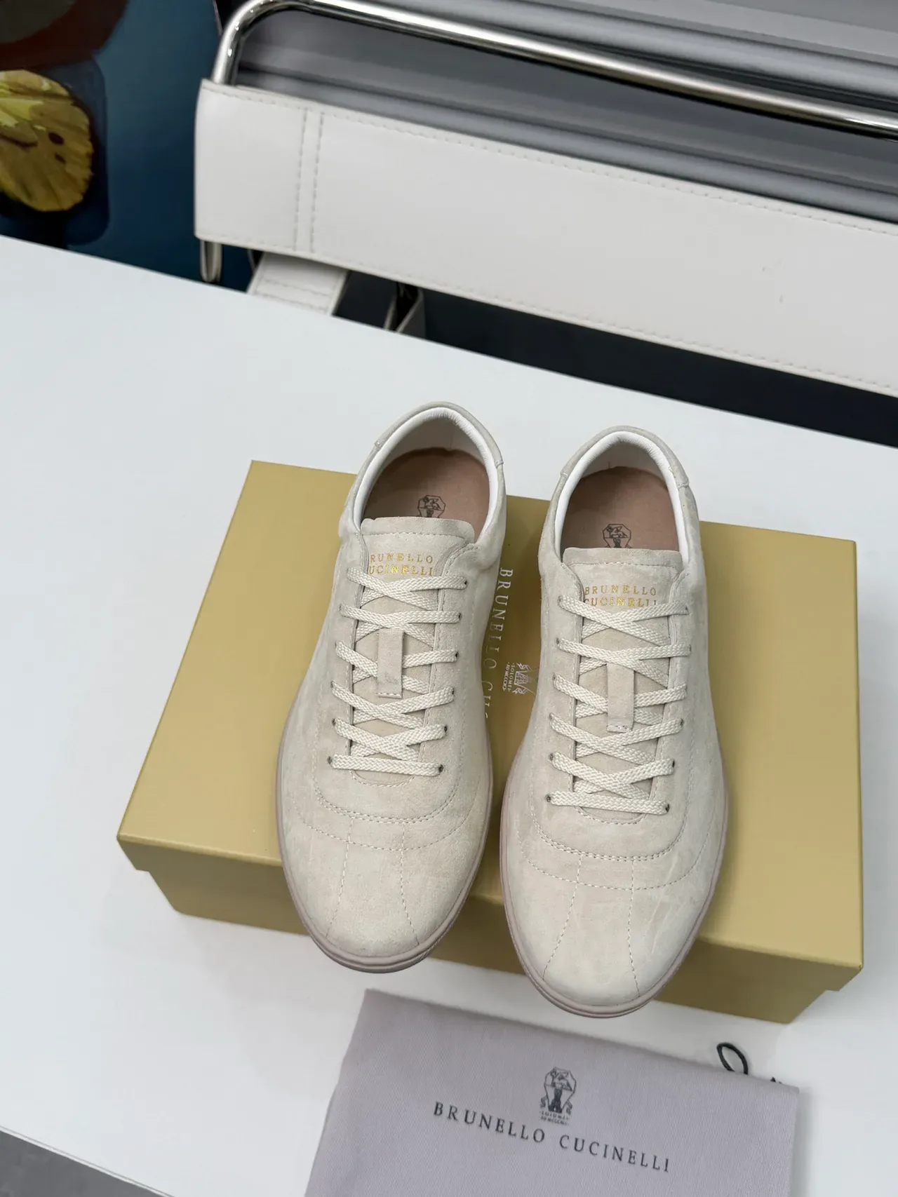 Brunello Cucinelli Beige Suede Low-Top Lifestyle Sneakers 6