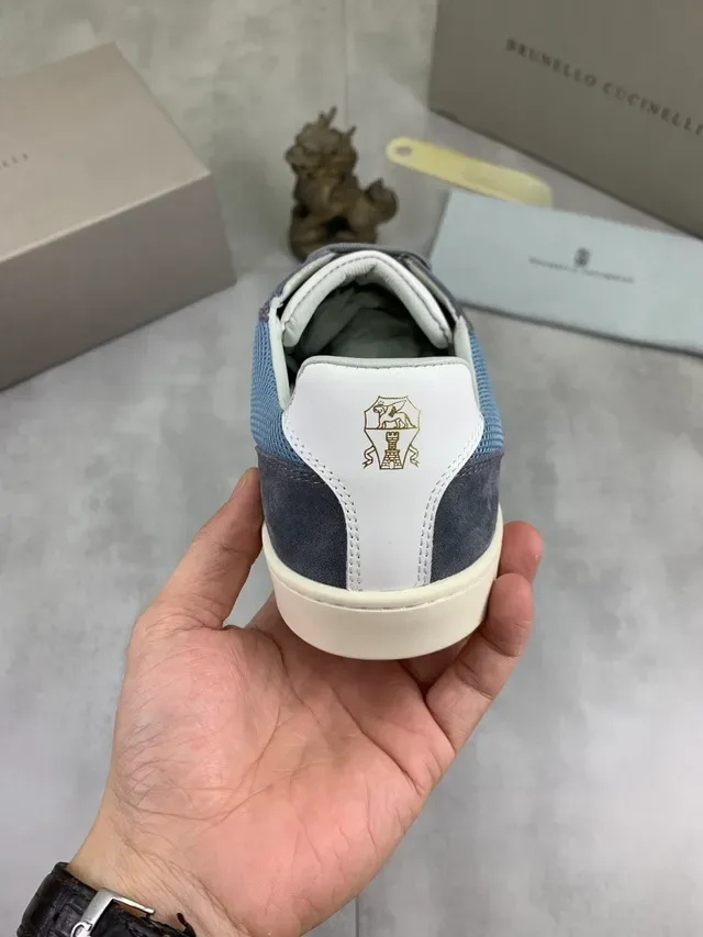 Brunello Cucinelli Blue and Gray Mesh Suede Lifestyle Sneaker 3