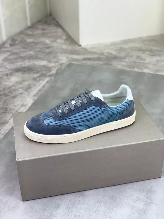 Brunello Cucinelli Blue and Gray Mesh Suede Lifestyle Sneaker 4