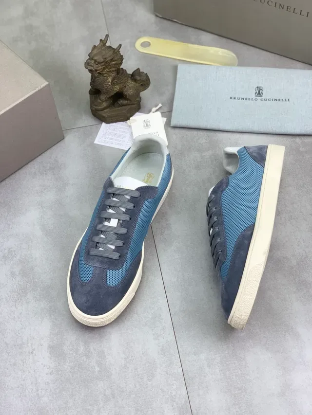 Brunello Cucinelli Blue and Gray Mesh Suede Lifestyle Sneaker 5