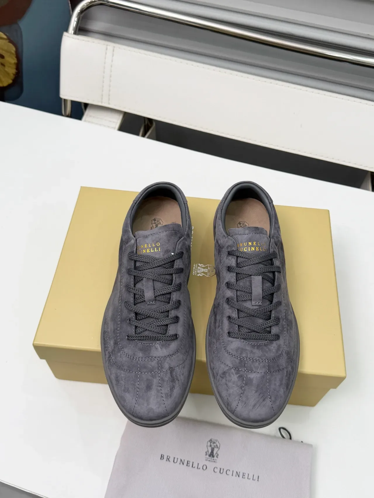Brunello Cucinelli Charcoal Gray Suede Lifestyle Sneakers 6